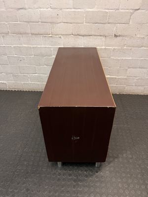 Compact Brown Wood TV Unit with Glass Door and Drawer — Good Working Order