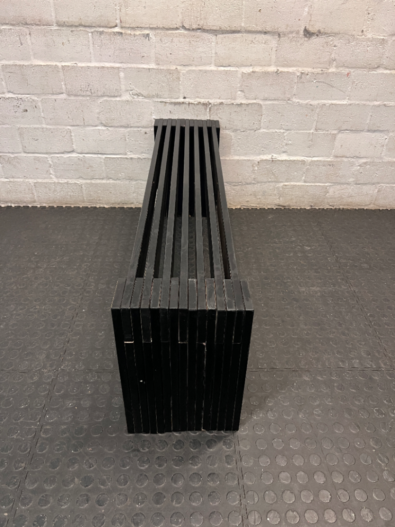 Contemporary Black Wooden Slatted Bench