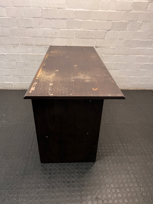 Dark Wood-Look Office Desk with 3 Drawers — Damaged Wood Surface