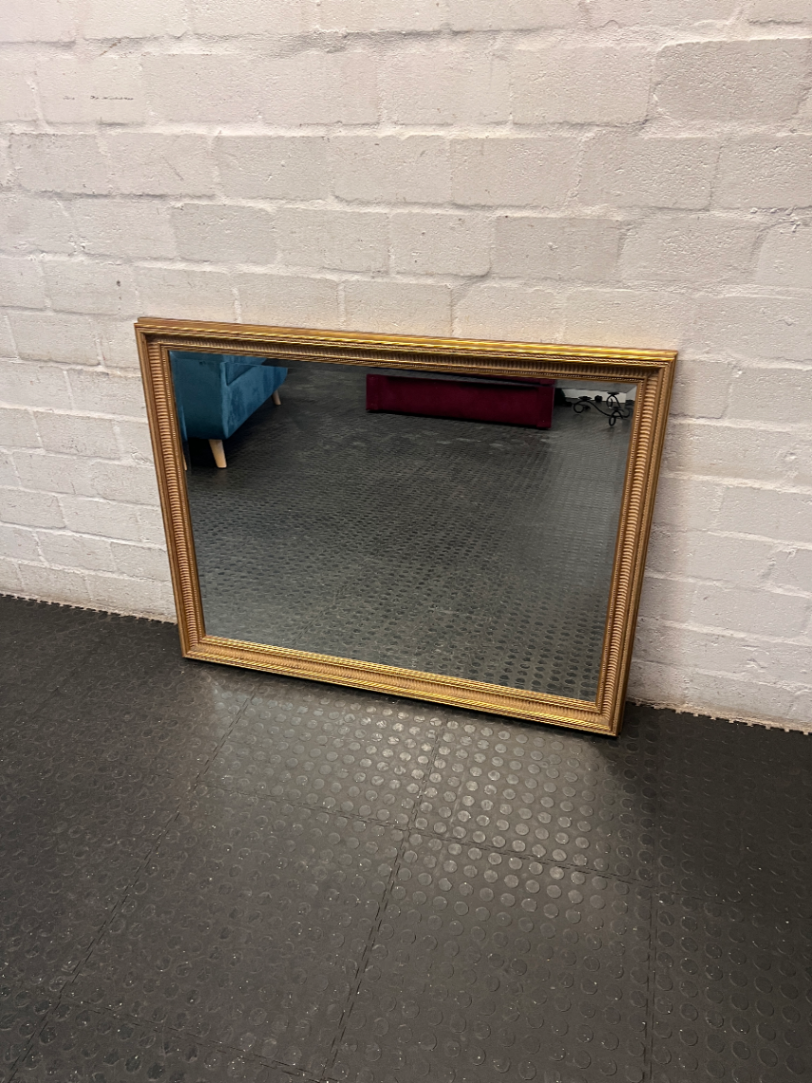 Ornate Gold-Toned Ribbed Wall Mirror — Good Condition