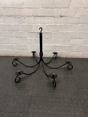 Ornate Six-Arm Metal Chandelier with Scroll Detail — Good Working Order