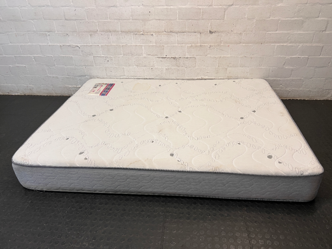 Queen Extra-Length Quilted Mattress — Fair Condition with Visible Wear
