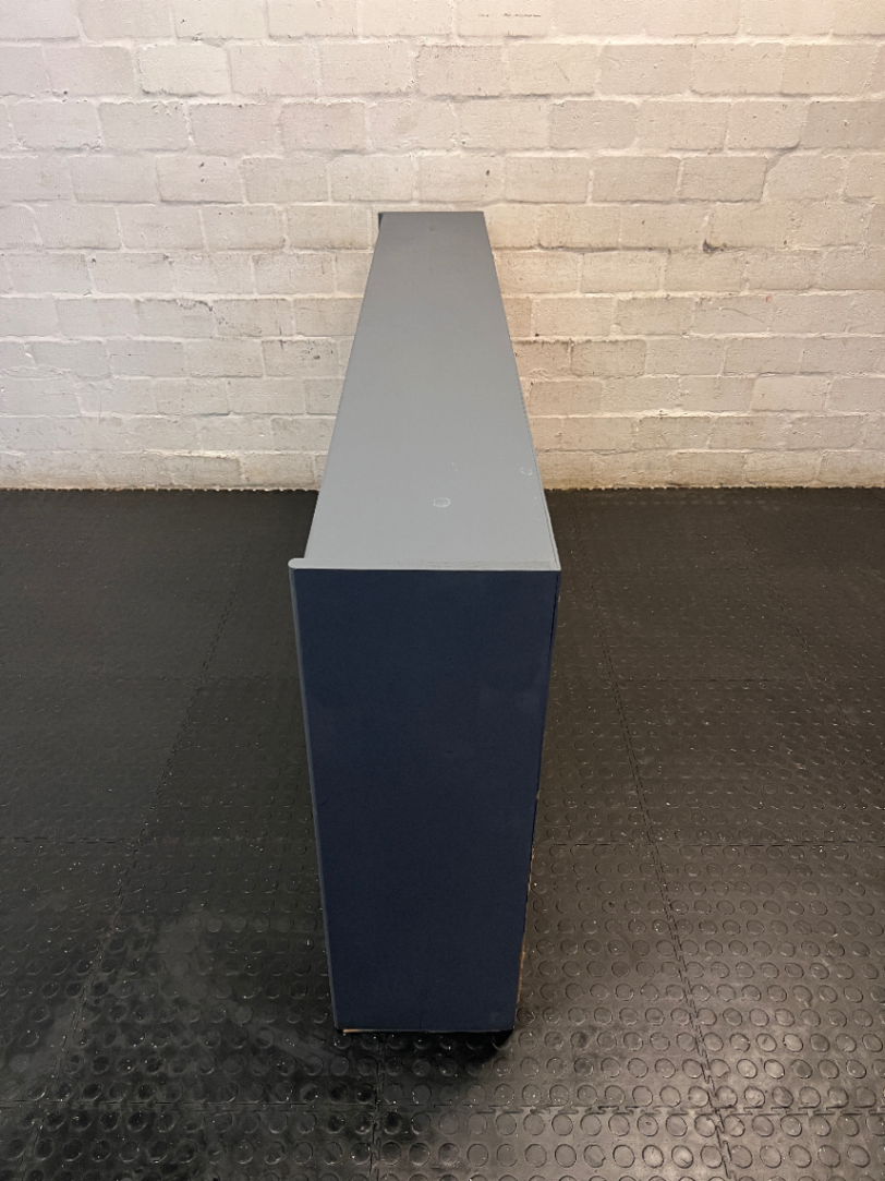 Low Horizontal Grey Multi-Compartment Bookshelf — Good Condition