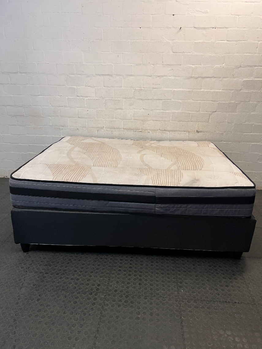 Queen Sleepmasters Base Set — 9-Month-Old Mattress and Base in Fair Condition