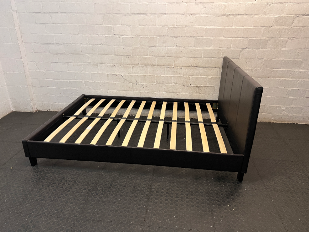 Dark Faux Leather Double Bed Frame with Slats