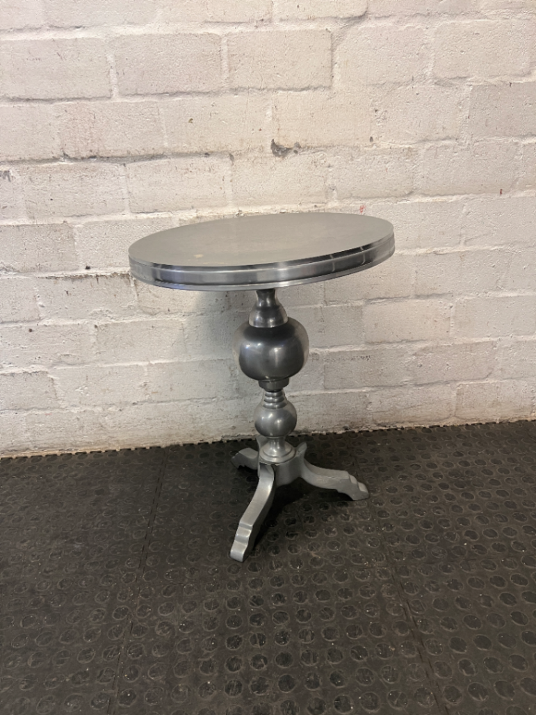 Metallic Silver Round Pedestal Side Table