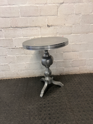 Metallic Silver Round Pedestal Side Table