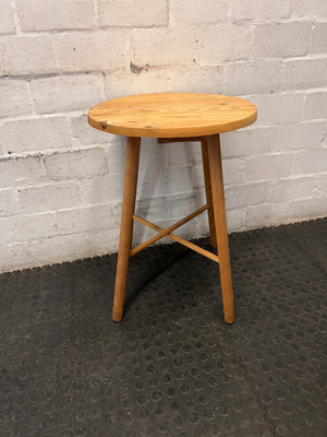 Round Natural Wood Side Table with Tapered Legs — Used; Fair Condition