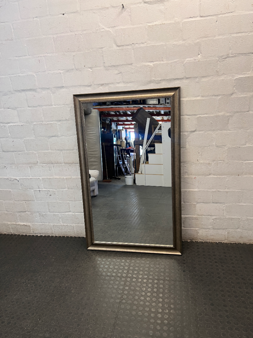 Large Rectangular Champagne Gold Beaded Mirror — Clean Condition