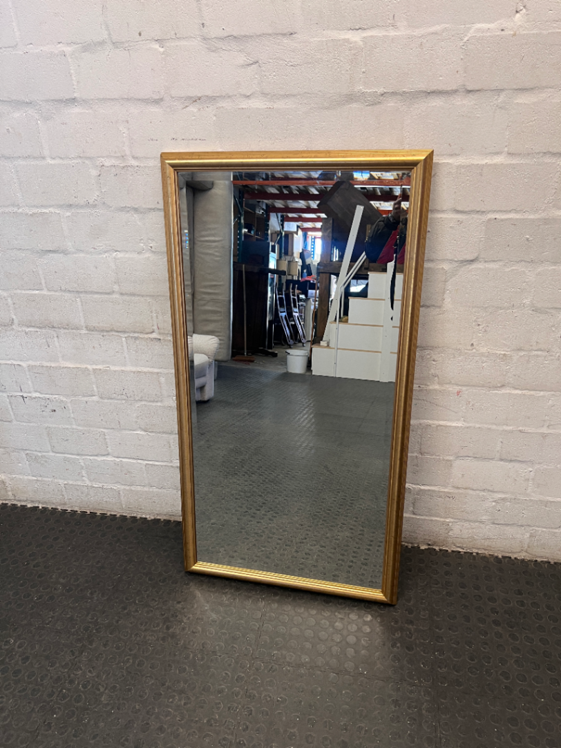 Rectangular Wall Mirror with Bevelled Gold Frame — Fair Condition with Visible Wear