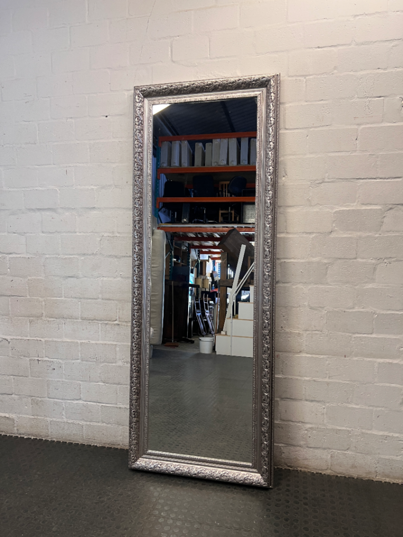 Ornate Full-Length Silver Mirror — Good Condition
