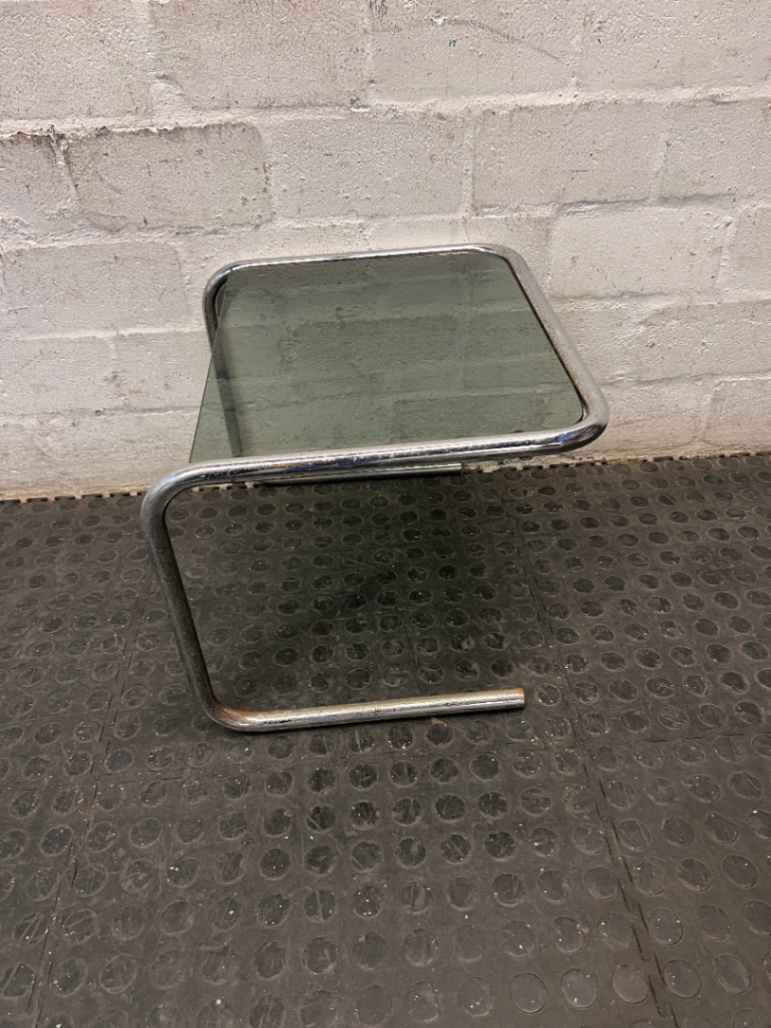 Glass and Chrome Cantilever Side Table
