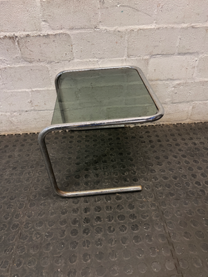 Glass and Chrome Cantilever Side Table