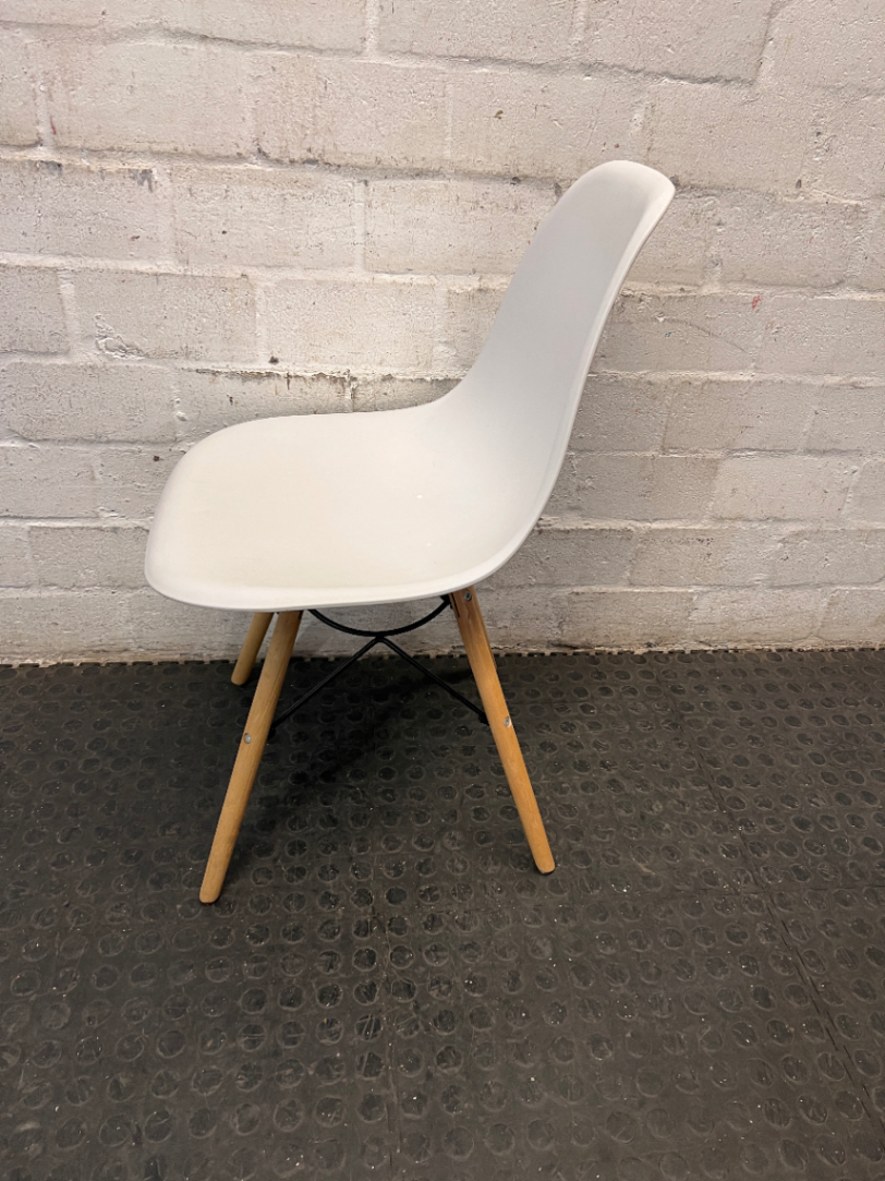 White Moulded Dining Chair with Wood Legs — Good Working Order