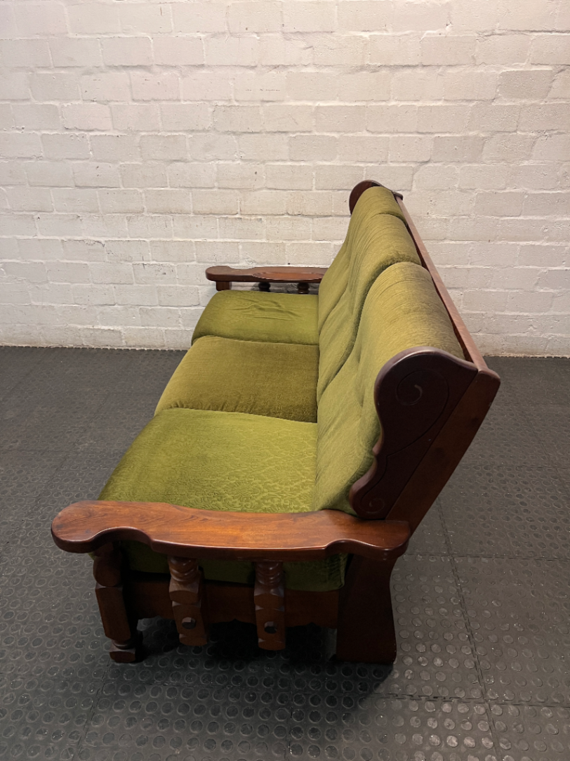 Vintage Wooden 3 Seater Couch in Olive Green