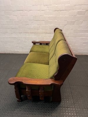 Vintage Wooden 3 Seater Couch in Olive Green