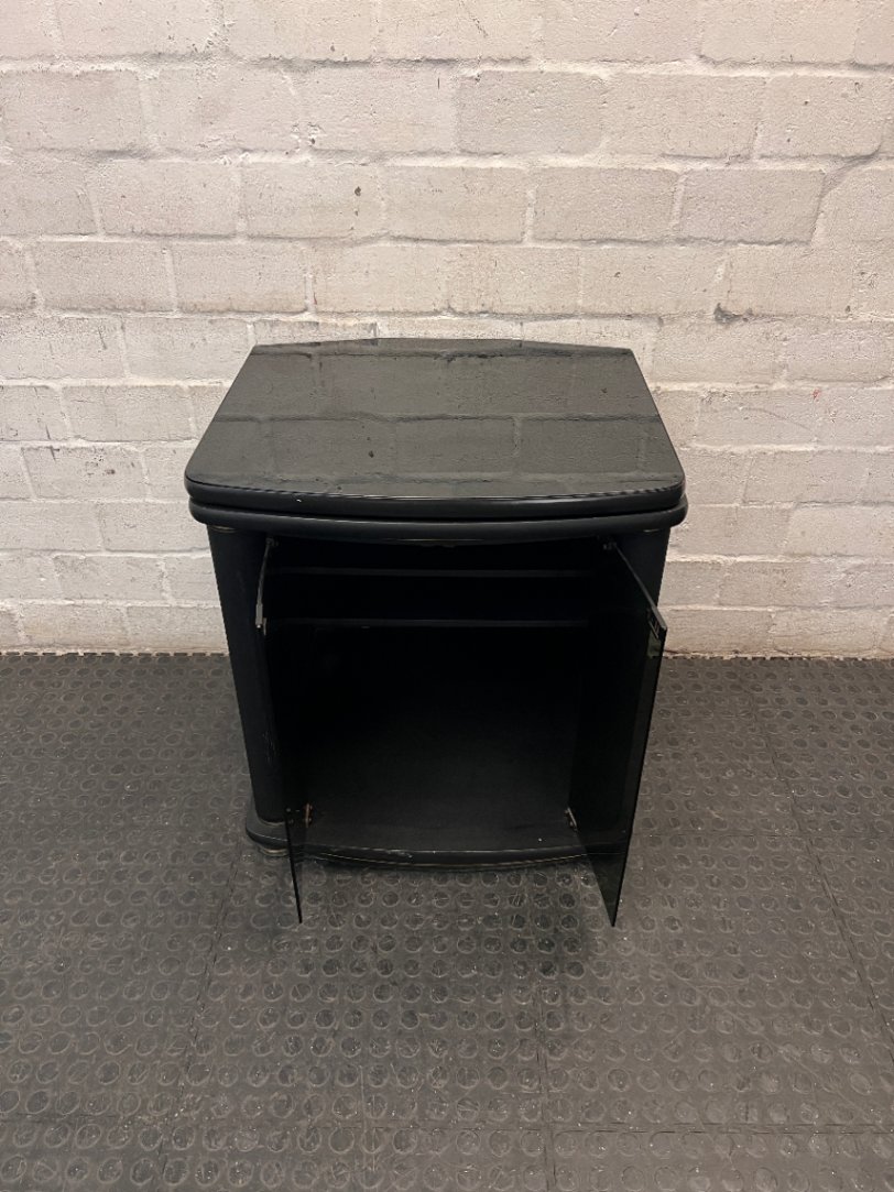 Black Swivel Top TV Unit with Glass Doors — Good Condition