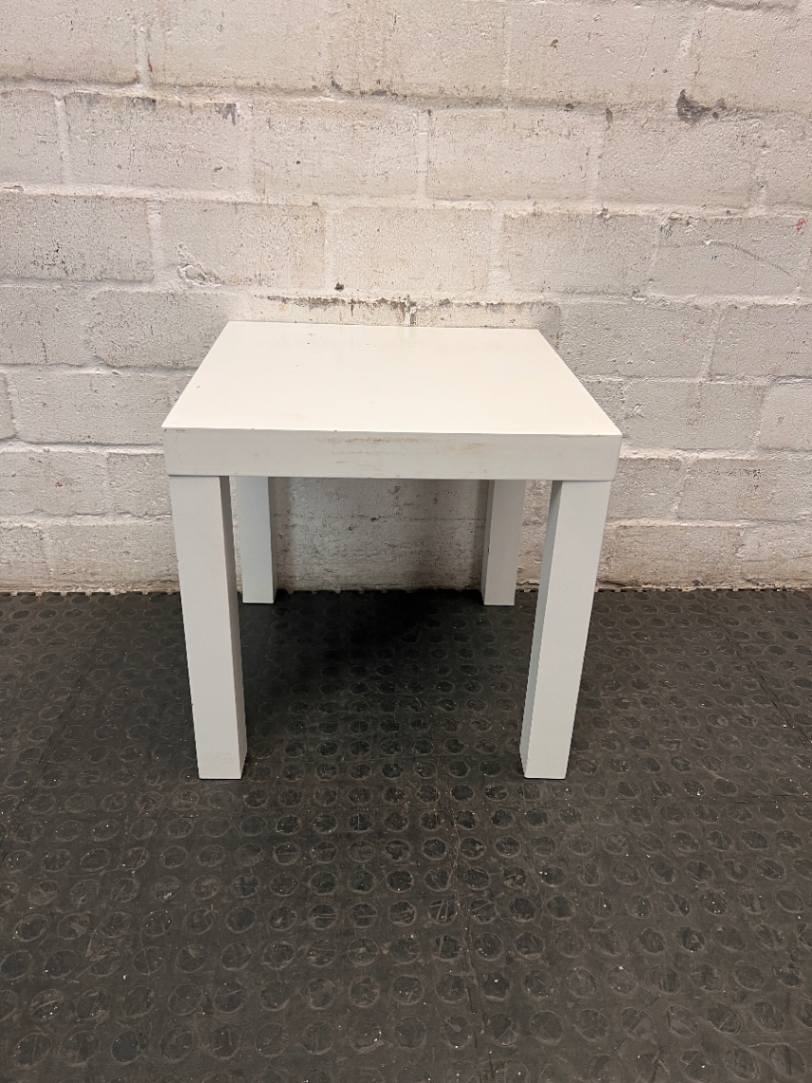 Square White Minimalist Side Table — Broken Parts and Damaged Legs