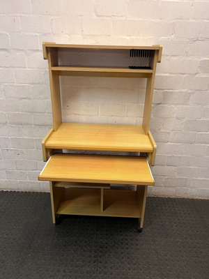 Light Oak Wood Computer Desk with Pull-Out Tray and Hutch — Minor Wear