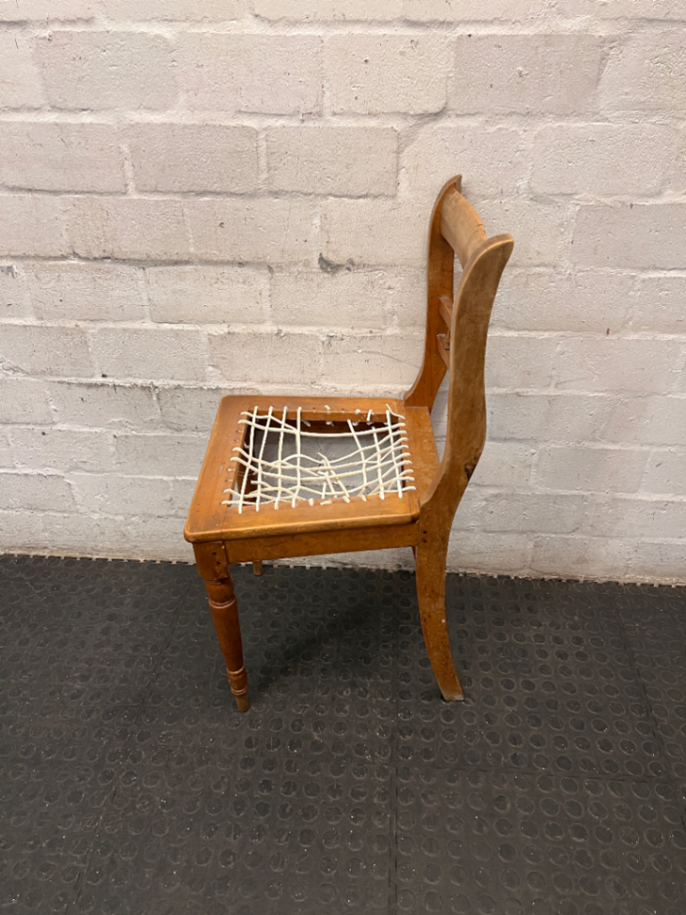 Vintage Wooden Dining Chair with Turned Detail — Damaged Riempie