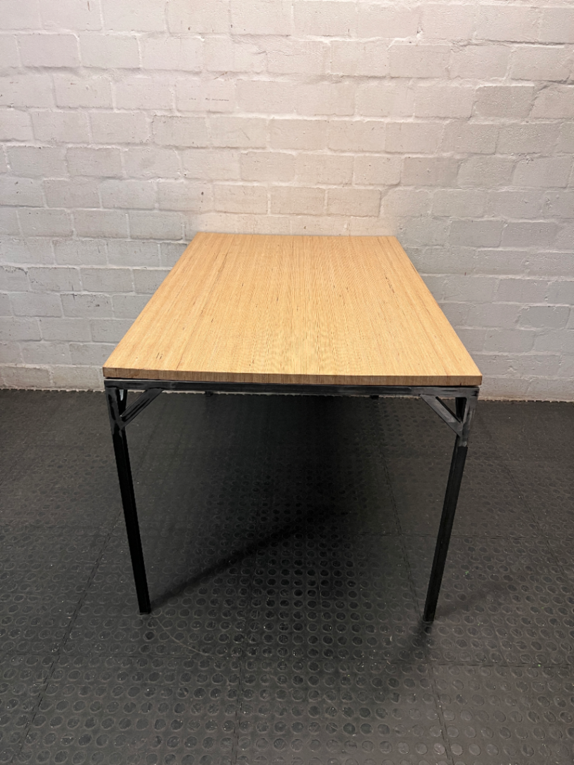 Custom Wooden Top Office Desk with Metal Frame — Used; Fair Condition