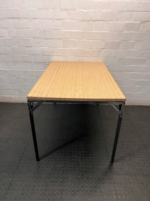 Custom Wooden Top Office Desk with Metal Frame — Used; Fair Condition