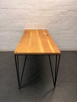 Rustic Wooden Office Desk with Black Hairpin Legs — Used; Fair Condition