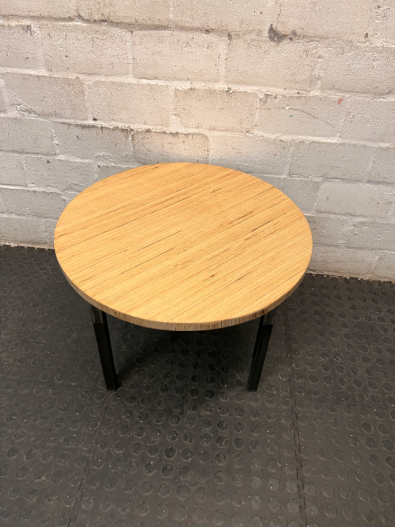 Round Light Wood and Metal Coffee Table — Clean Condition