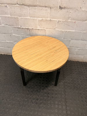 Round Light Wood and Metal Coffee Table — Clean Condition