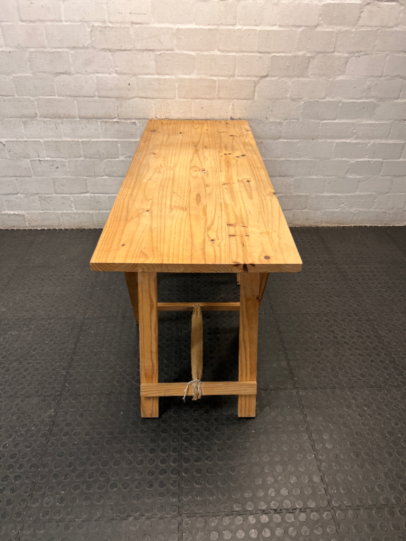 Practical Pine Wood Trestle Table — Used; Fair Condition