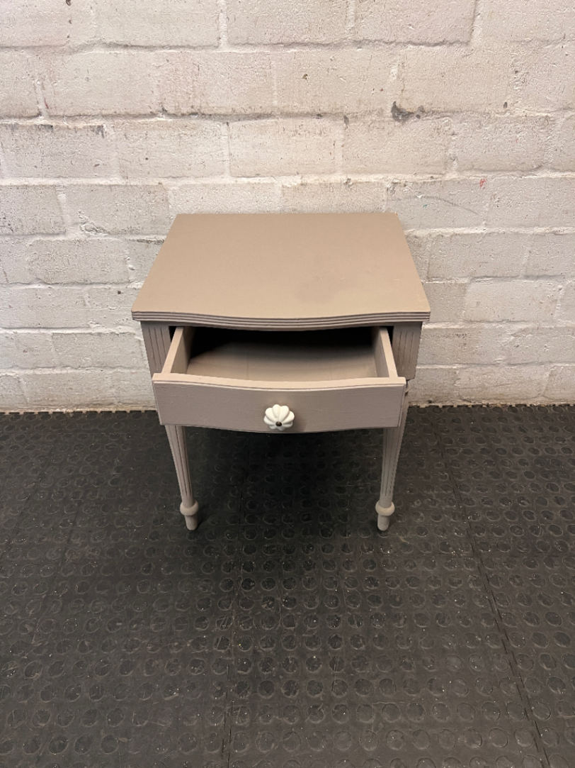 Painted Grey Bedside Table with Ceramic Knob — Good Condition
