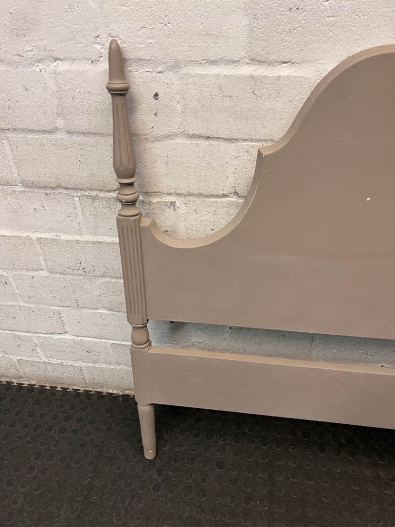 Grey Painted Single Headboard with Scalloped Top — Good Condition