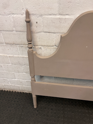 Grey Painted Single Headboard with Scalloped Top — Good Condition