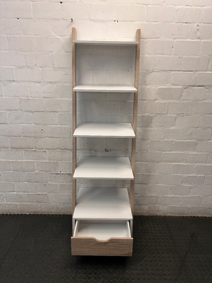 White and Light Wood Ladder Bookshelf with Drawer — General Wear and Maintenance