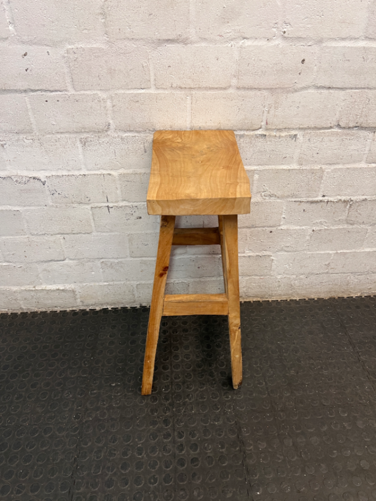 Rustic Solid Wood Backless Bar Stool — Fair Used Condition