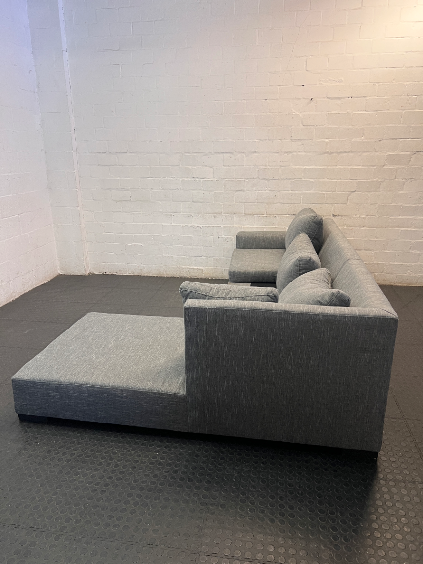Grey Textured Fabric L-Shape Couch with Chaise — Missing Seat Cushion