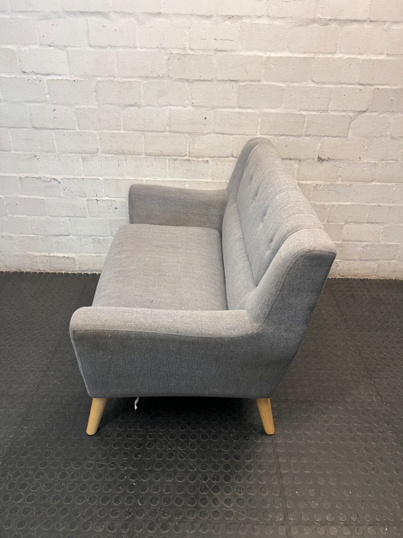 Grey Fabric 2 Seater Couch with Button Detail — Good Working Order