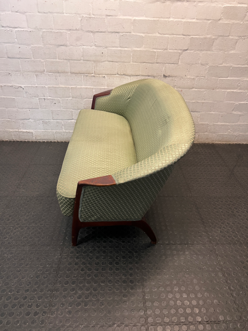 Vintage 2 Seater Couch in Patterned Green Fabric