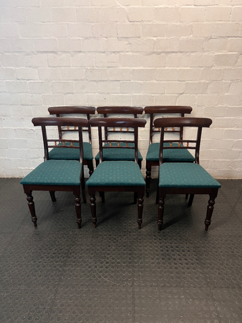 Vintage Style Dark Wood Dining Chair with Green Seat