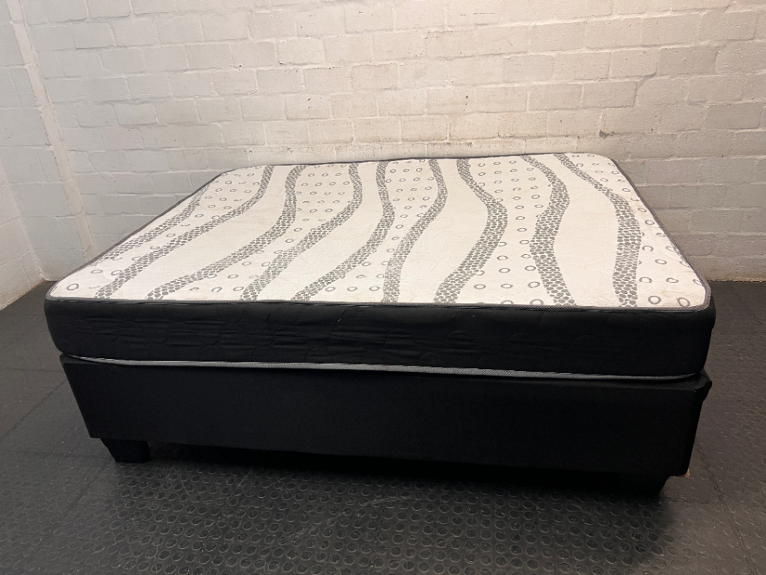 Queen Bed Mattress and Base Set — Fair Condition with General Wear