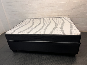 Queen Bed Mattress and Base Set — Fair Condition with General Wear