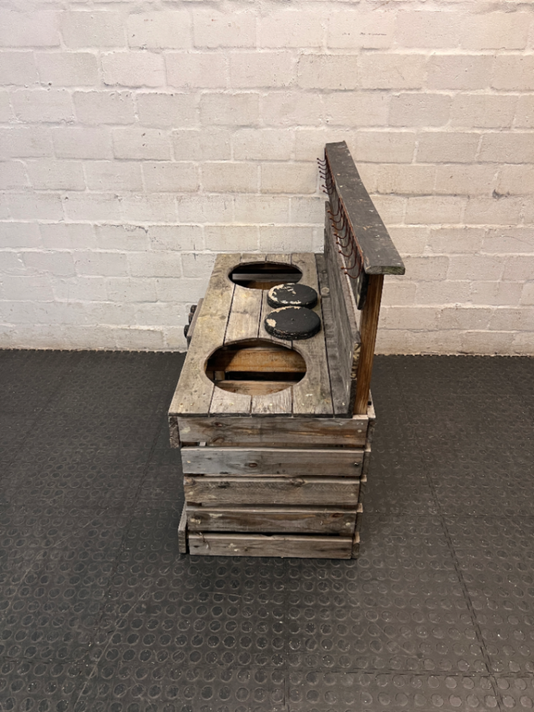 Rustic Grey Wooden Kids Mud Kitchen — Old and Weathered Condition