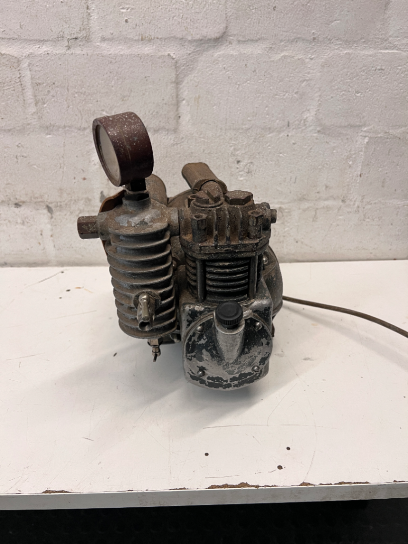Vintage Portable Air Compressor with Pressure Gauge — Significant Wear and Surface Corrosion