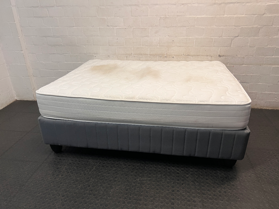 Double King Koil Mattress and Grey Upholstered Base