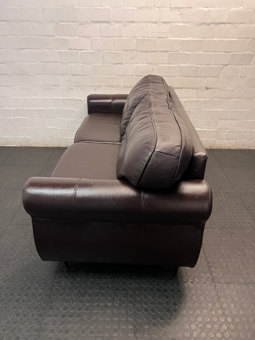 Dark Brown 3 Seater Couch with Stud Detail — Clean and Well Maintained