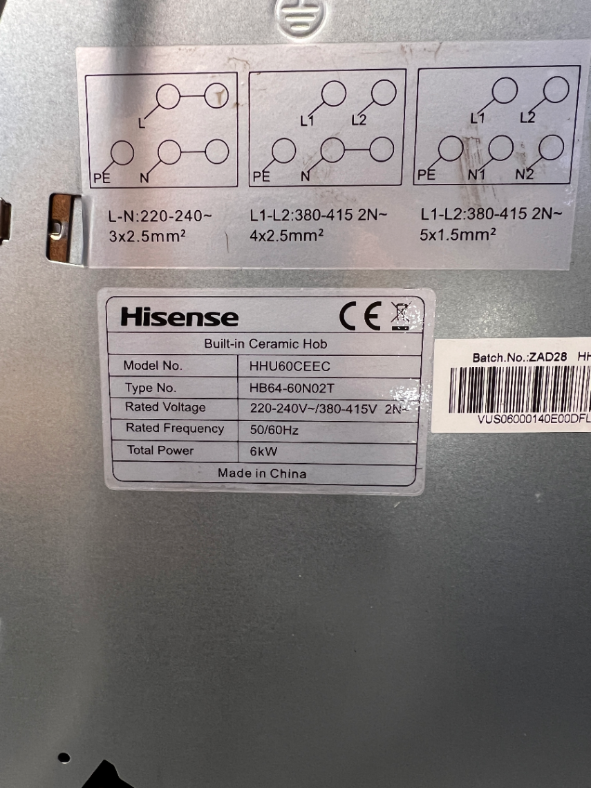Hisense 4-Plate Touch Control Ceramic Hob — Good Working Order with Surface Grime
