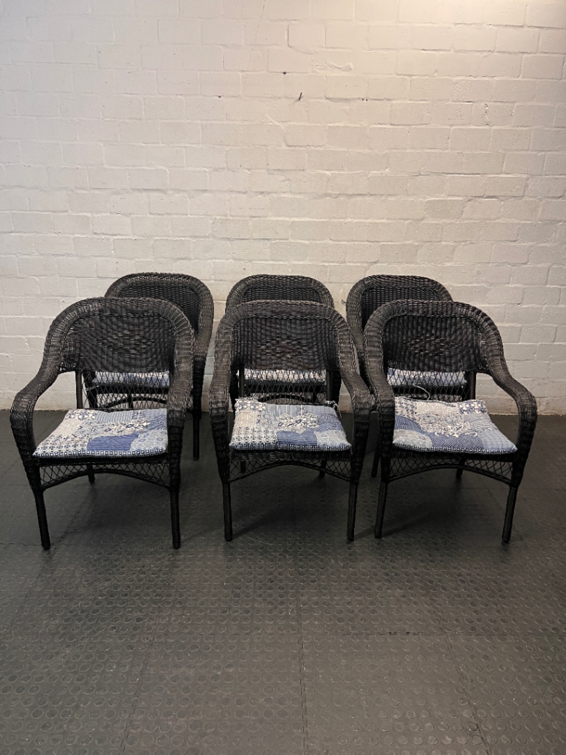 Dark Wicker Armchair with Patterned Cushion - 2ndhandwarehouse.com