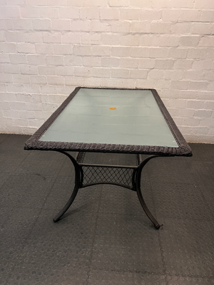 Wicker and Glass Rectangular Dining Table — Very Good Condition