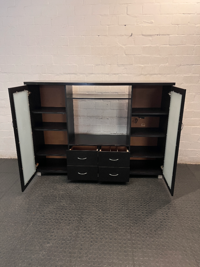 Dark Brown TV Unit with Frosted Glass Cabinets — Good Working Order