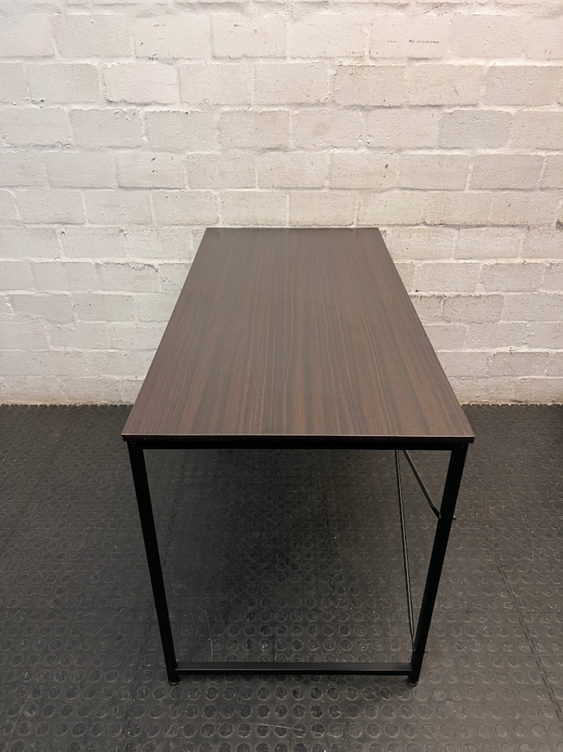 Dark Brown Melamine Office Desk with Black Metal Frame — Great Condition / Used for Six Months